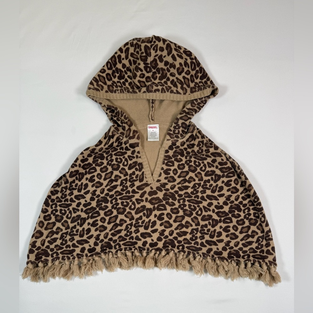 GYMBOREE 2004‎ Vintage Leopard Print Hooded Poncho Fringe Hem Cotton Size 9